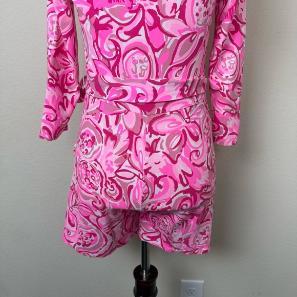 Lilly Pulitzer Karlie Wrap Romper in Pink Pout‎ Mango Salsa - Picture 11 of 13